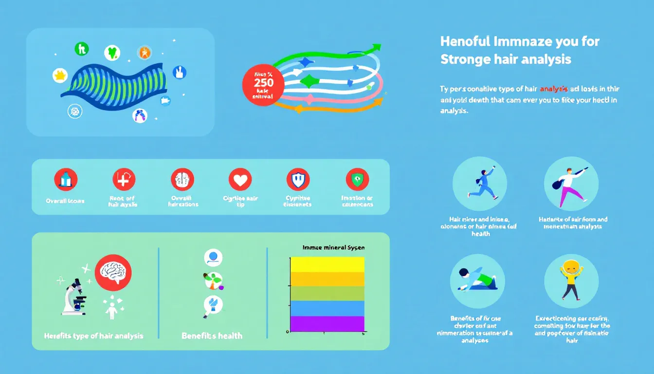 Common health conditions identified by hair analysis, depicted with relevant health icons.