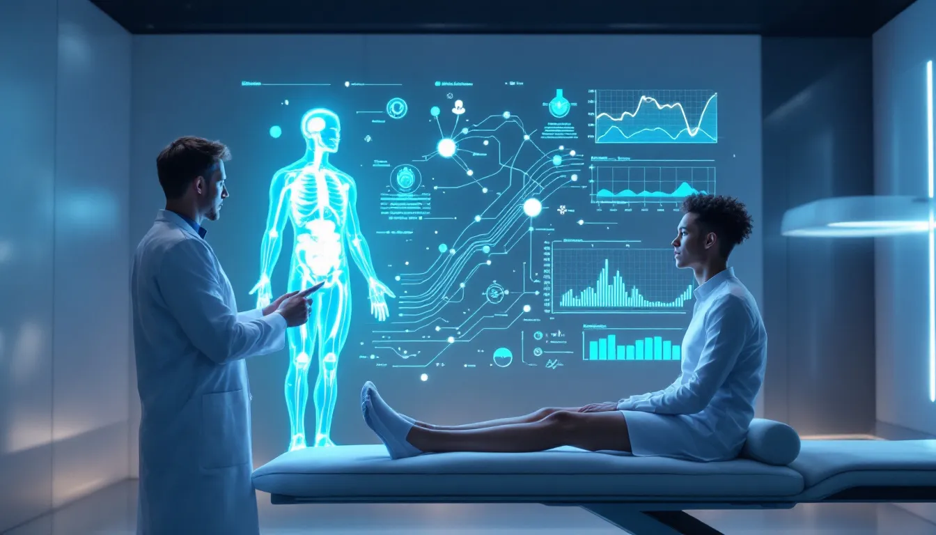A medical professional explaining hormone levels to an athlete after a blood test.
