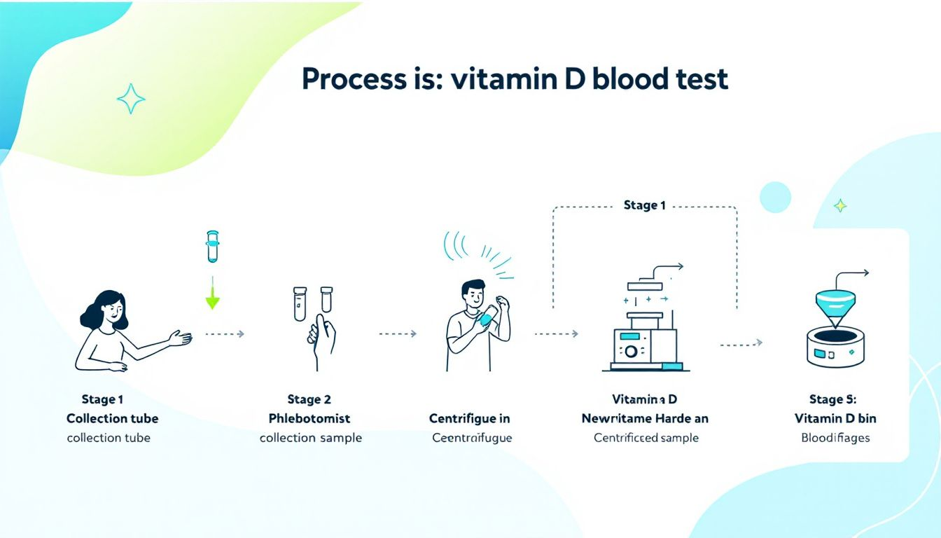 A diagram explaining the vitamin D blood test process, including blood sample collection.