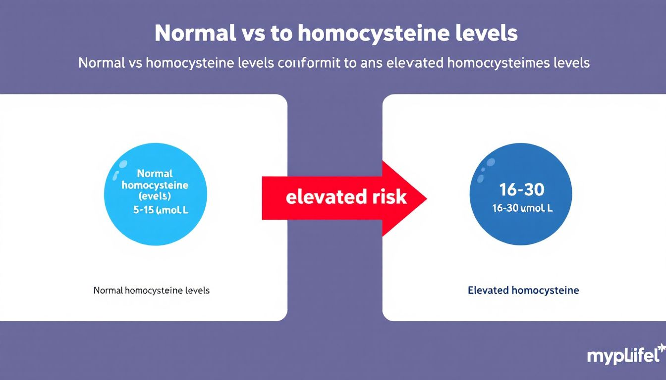 A chart comparing normal and elevated homocysteine levels in blood tests.