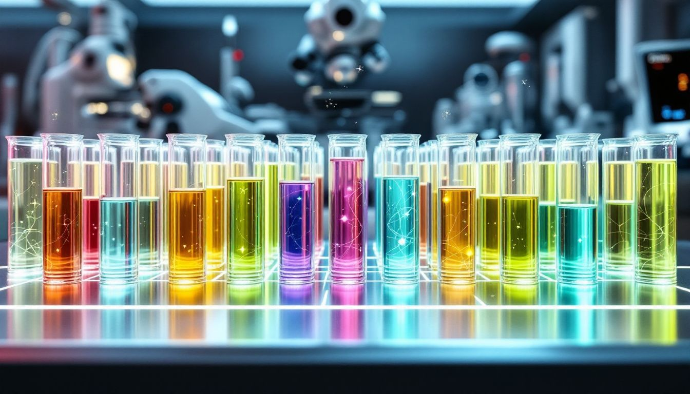 A variety of lab test sample vials.