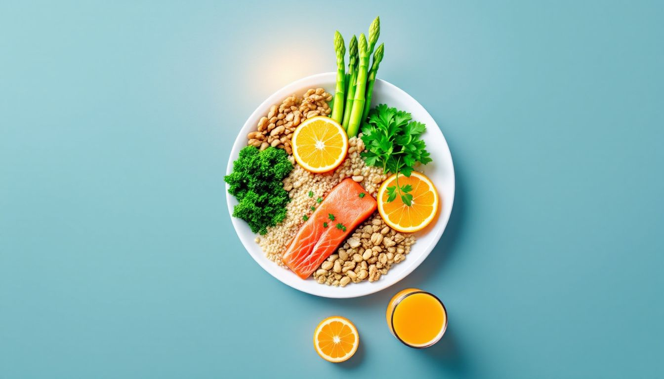 A balanced meal rich in folic acid and B vitamins to manage homocysteine levels.