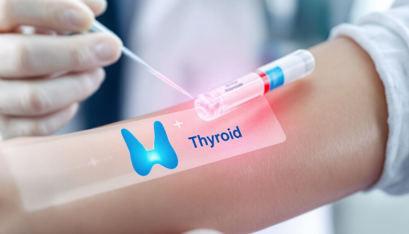 A close-up of a blood sample being taken for a thyroid function blood test.