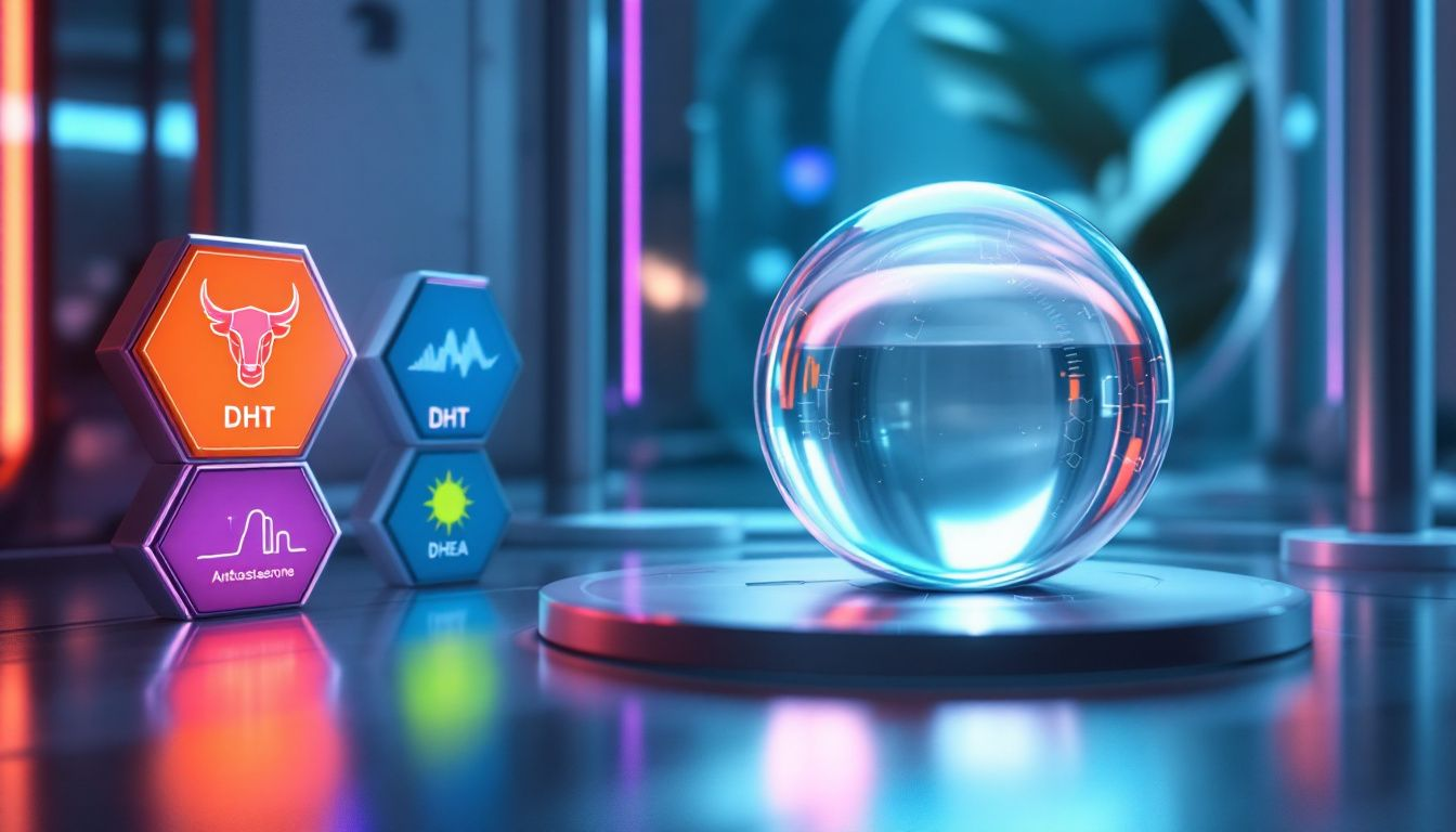 Different types of male hormones tests being conducted in a lab.