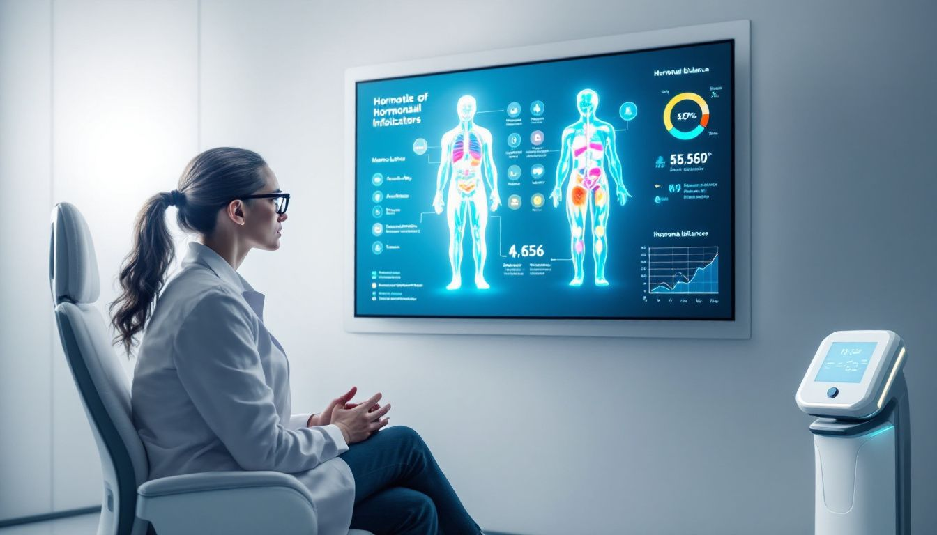 A healthcare professional discussing signs of hormonal imbalance with a patient.