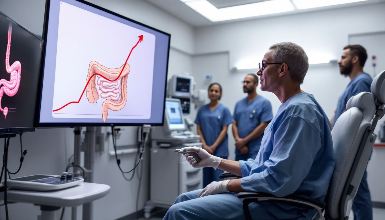 A patient undergoing a SIBO breath test in a clinical environment.