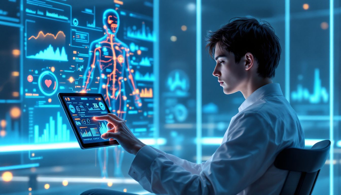 A person monitoring health data on a tablet.