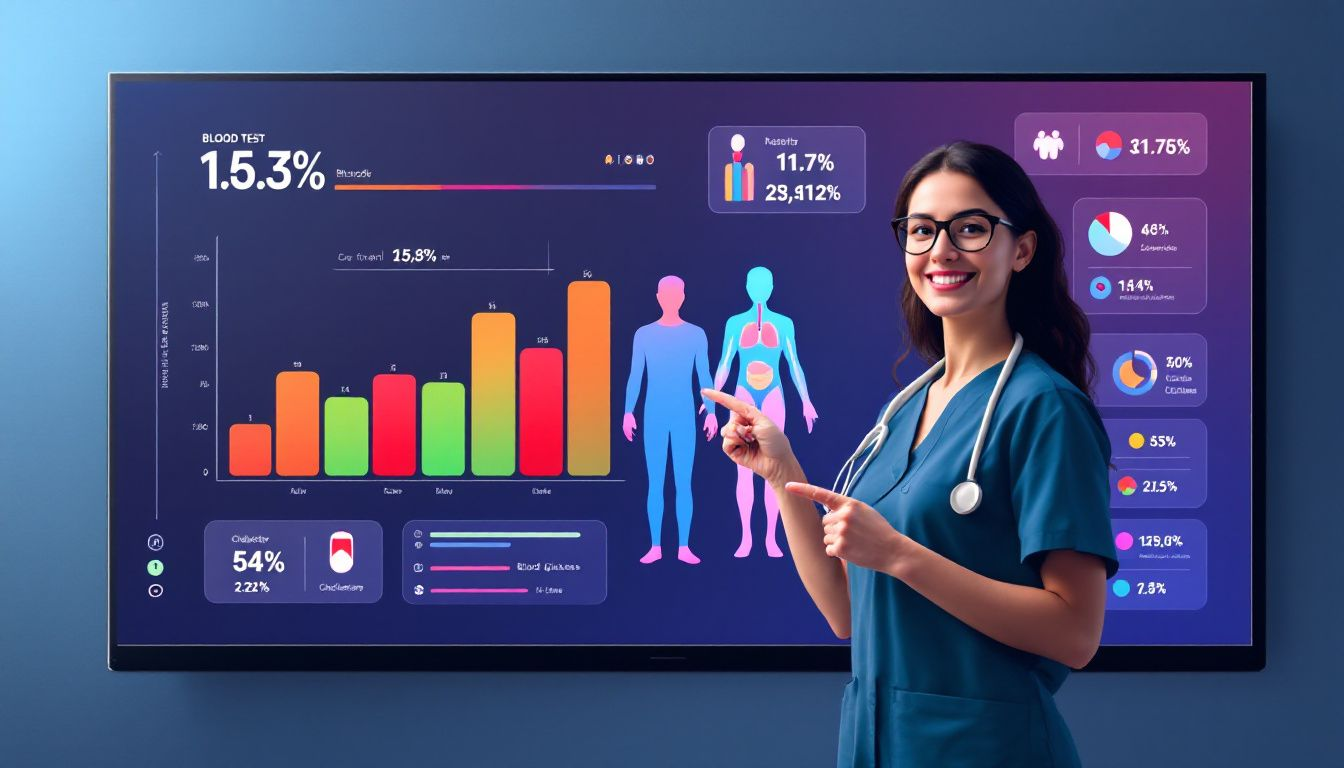 A healthcare professional explaining blood test results to a patient.