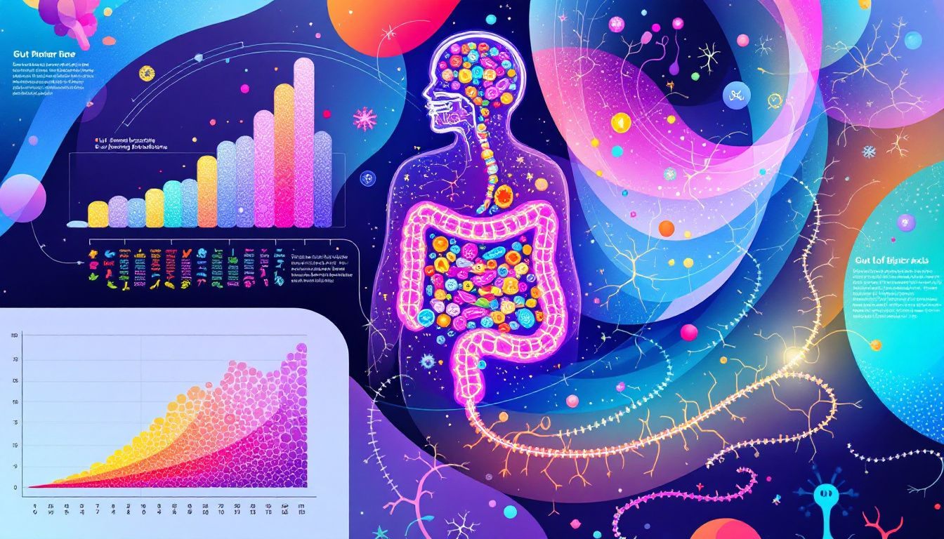 An illustration of the gut microbiome showcasing various gut bacteria.
