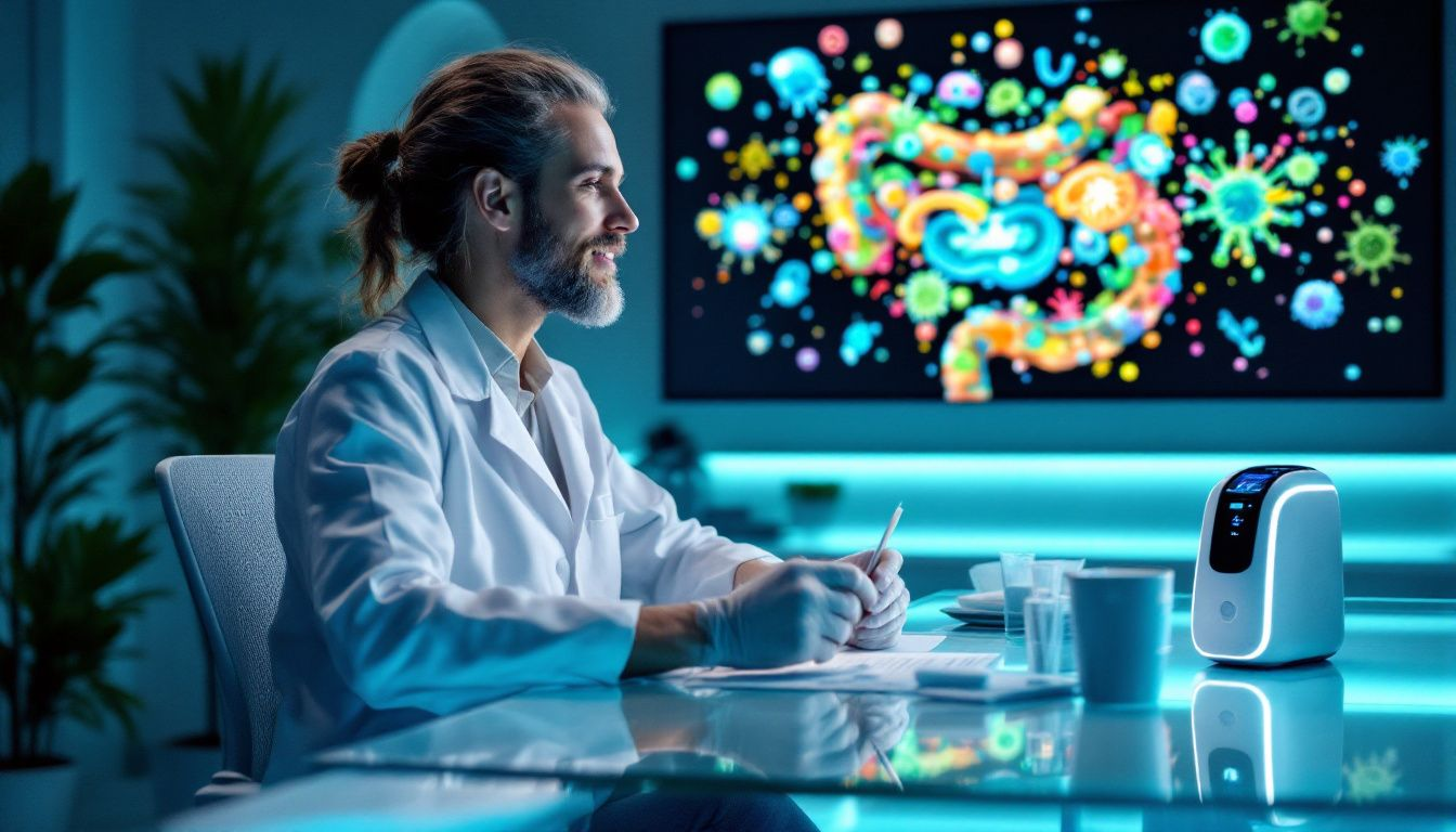 A person using a gut microbiome test kit at home.