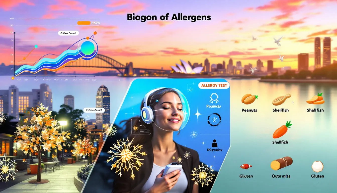 A visual representation of various allergens including pollen and food items.