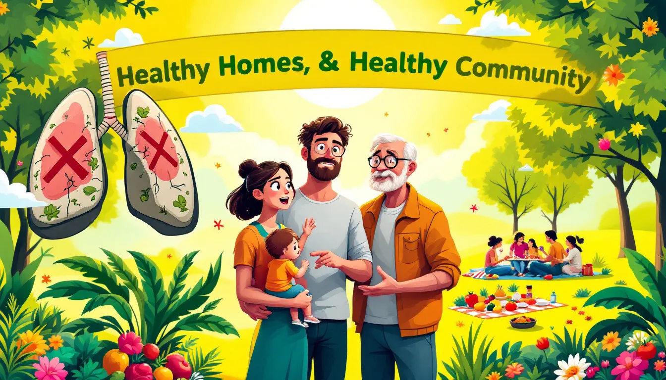 A graphic representation of health impacts related to mould exposure, including respiratory issues.