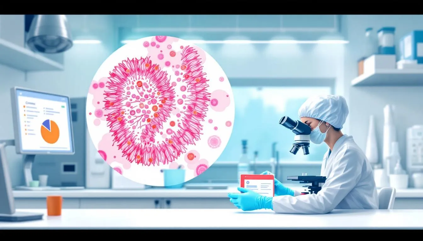 A healthcare professional examining stool test results for Crohn's disease.