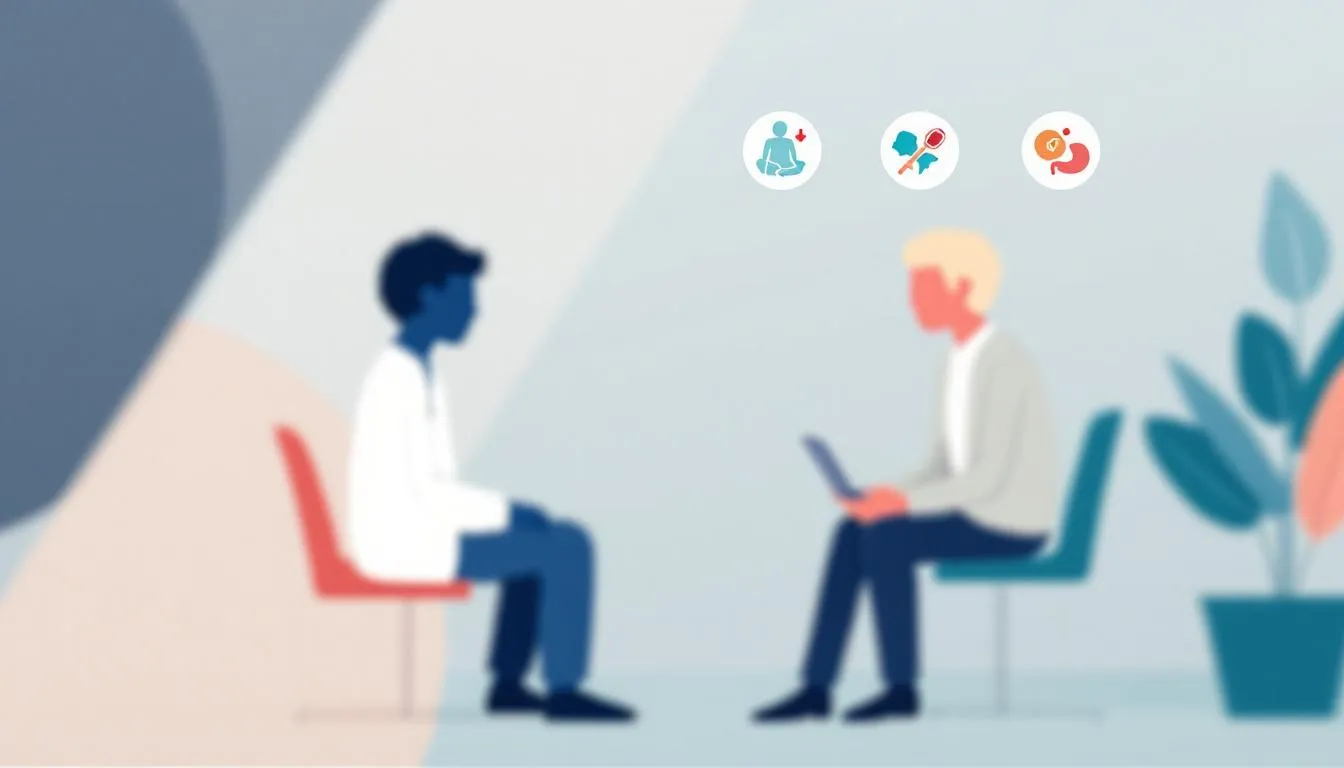 A visual representation of reasons for needing a stool test, featuring a blurred image of a person consulting a healthcare provider.