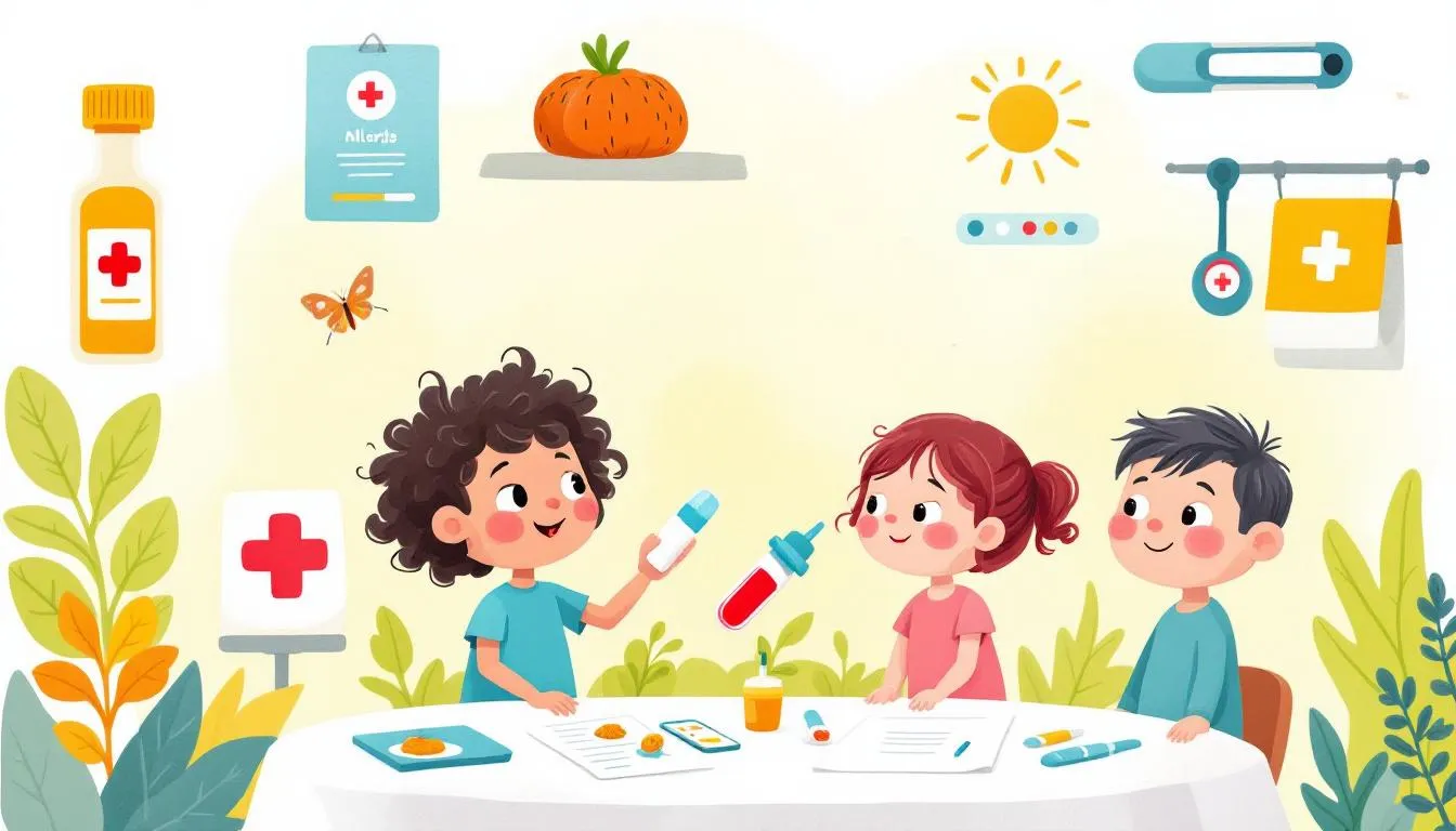 An illustration showing different allergy tests including skin prick tests and blood tests.